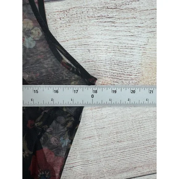 Disney Lauren Conrad Floral Semi Sheer Lined‎ Dress Women's 10 Black/Blue/Red - Picture 11 of 13